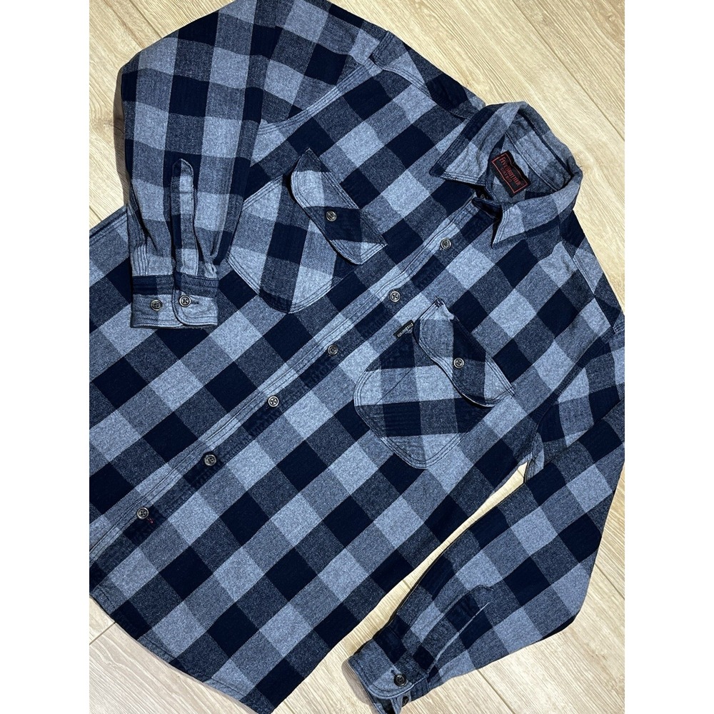 Five Brother Mens Navy Grey Buffalo Plaid Flannel Shirt 5200R PL-5 B Medium Reg